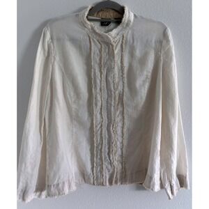 S5A Jacket Womens 16 Cream Linen Button Artsy Lagenlook Minimalist Capsule